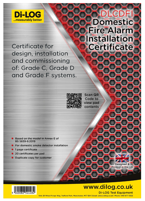 Di-Log DLCDFI Domestic Fire Alarm Installation Certificate